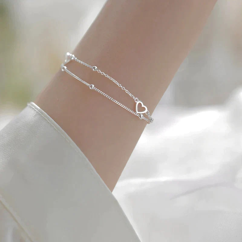Pulseira de Coração Ajustável em Prata