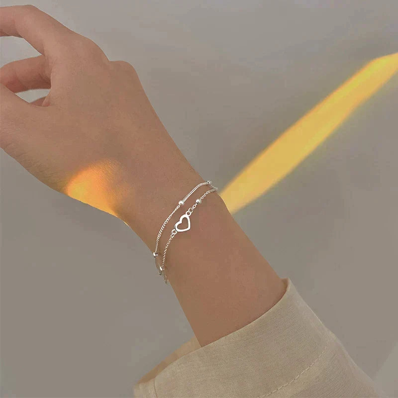 Pulseira de Coração Ajustável em Prata