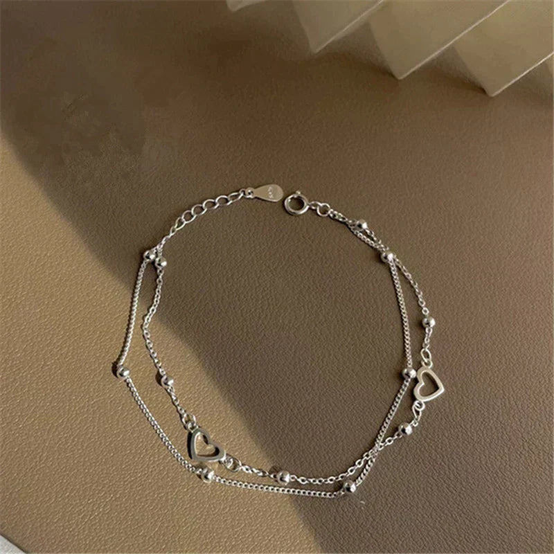 Pulseira de Coração Ajustável em Prata