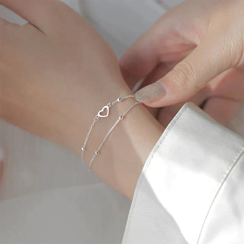 Pulseira de Coração Ajustável em Prata