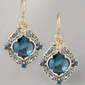 Brincos Vintage de Cristal Azul e Ouro