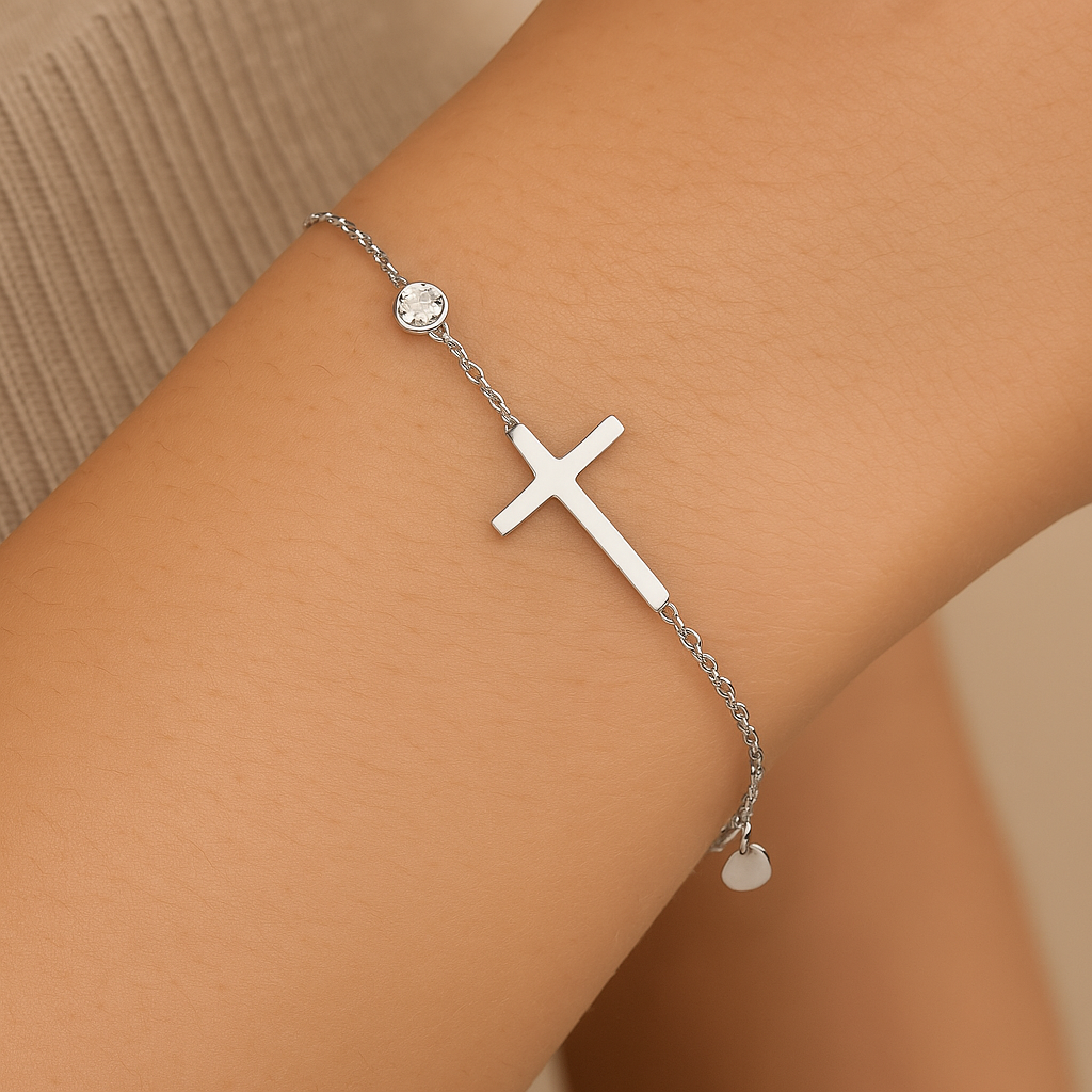 Pulseira Coração de Fé em Prata