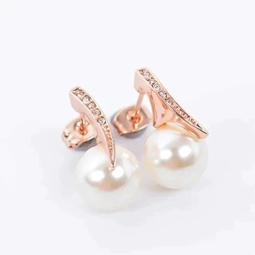 Conjunto de Colar + Brincos com Pérolas em Ouro Rosa