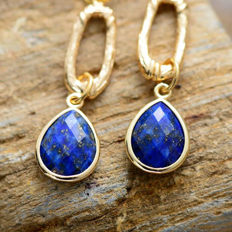 Brincos em Lapis Lazuli em Forma de Gota