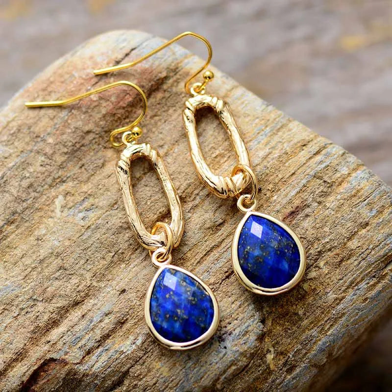 Brincos em Lapis Lazuli em Forma de Gota