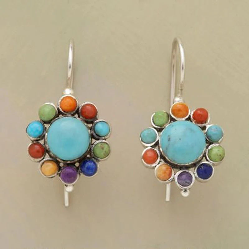 Brincos Redondos de Turquesa Multicoloridos