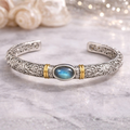 Pulseira Aberta de Prata Vintage com Zircônia