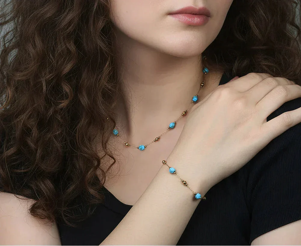 Colar e pulseira Choker Turquesa