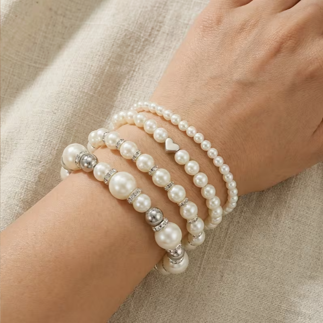 Conjunto de Pulseiras de Pérolas Serenity - Quatro Peças