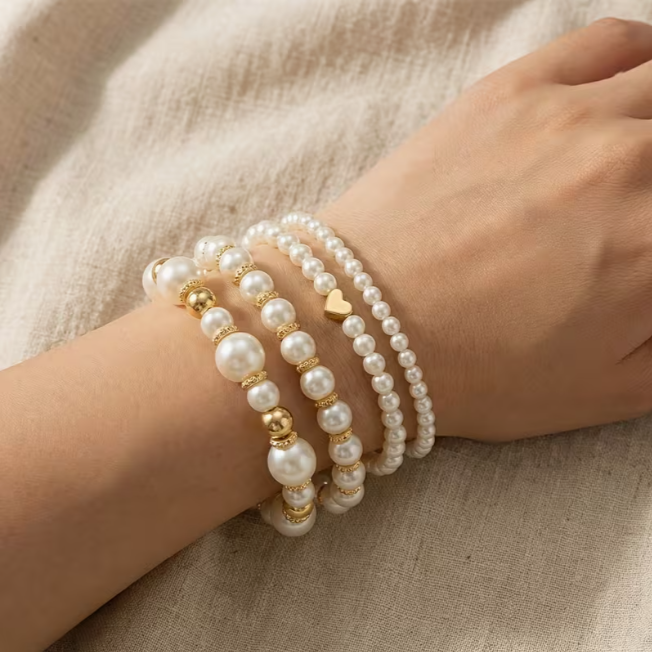 Conjunto de Pulseiras de Pérolas Serenity - Quatro Peças