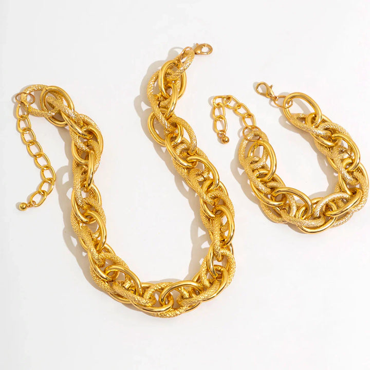 Conjunto de Pulseira e Colar de Cadeia Dupla Trançada Bold Chunky