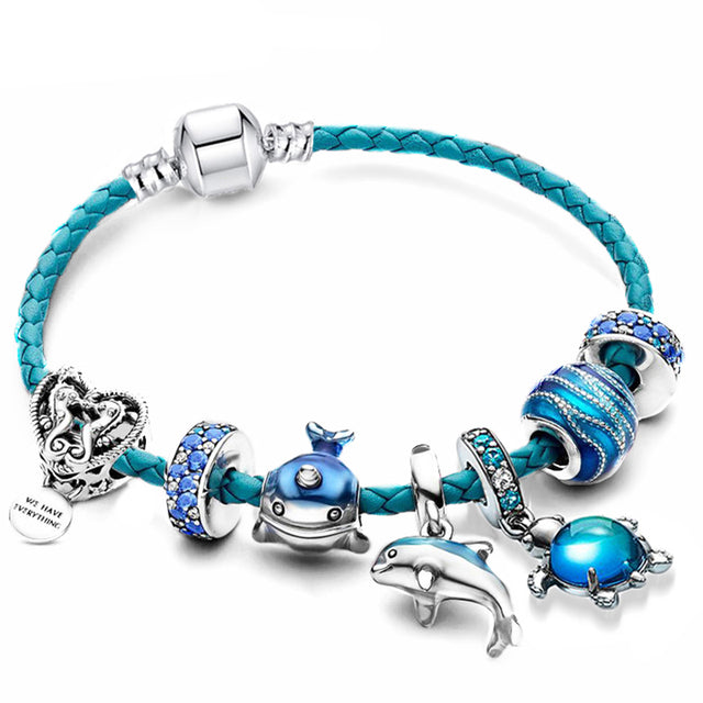 Pulseira Oceano + Charms incluídos em Couro e Prata | Joias Sustentáveis Inspiradas no Oceano