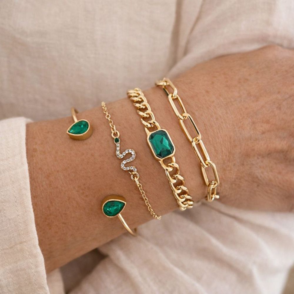 Pacote de Pulseiras com Cristais Verdes
