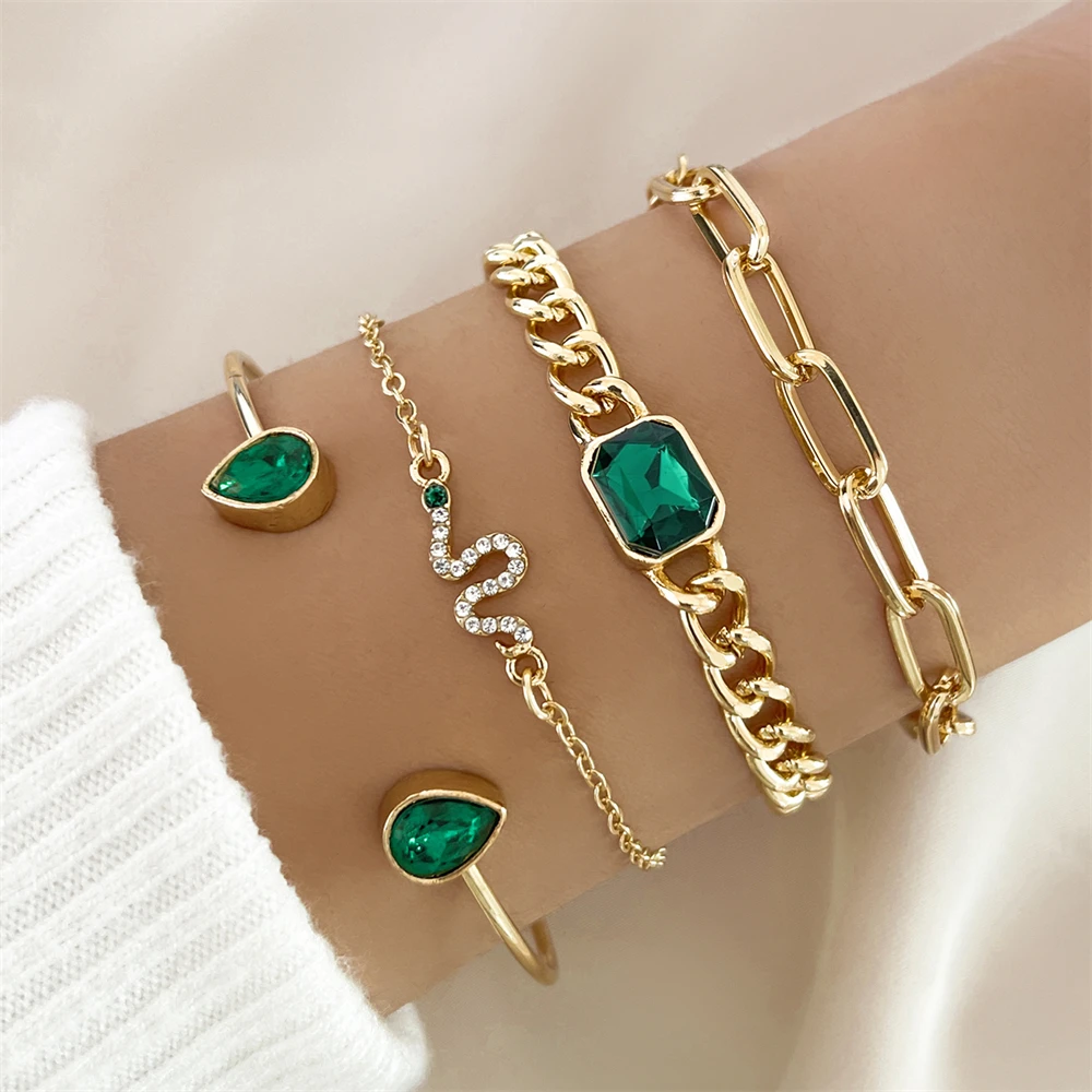 Pacote de Pulseiras com Cristais Verdes