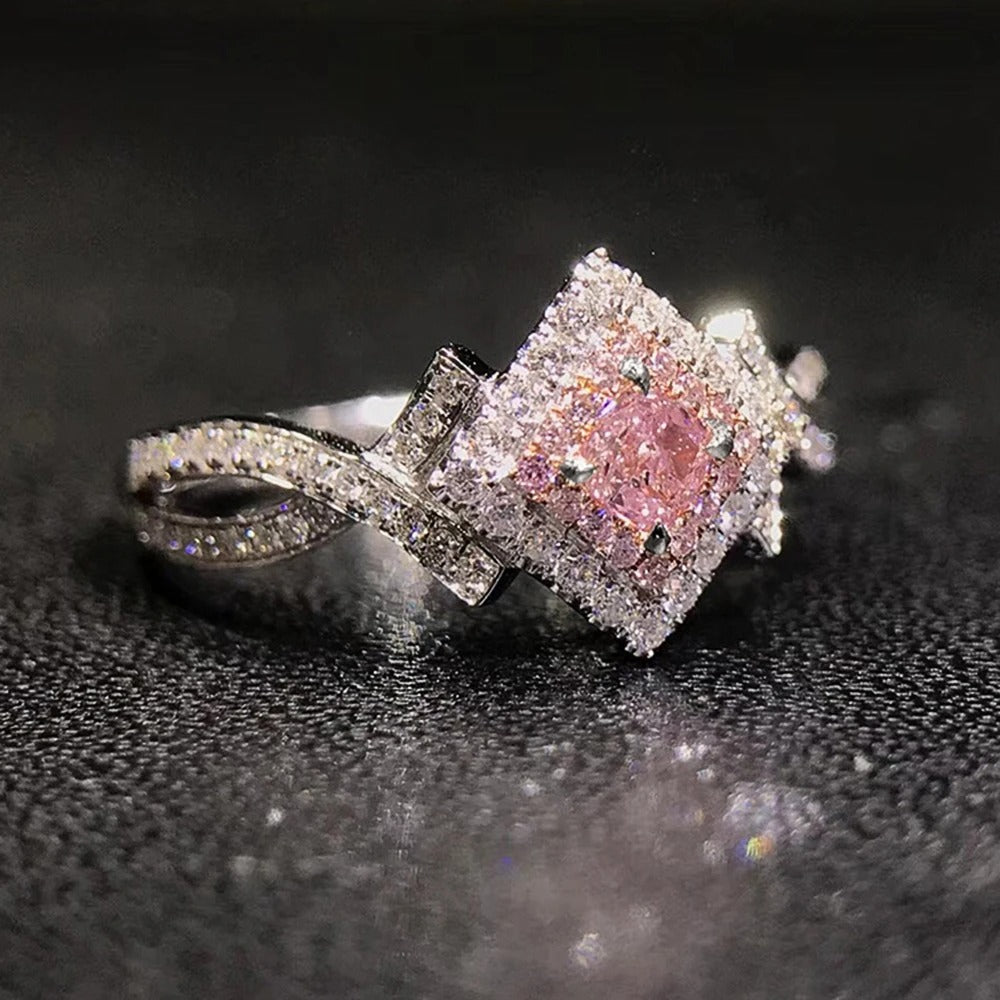 Anel Vintage de Diamante Rosa e Cristal