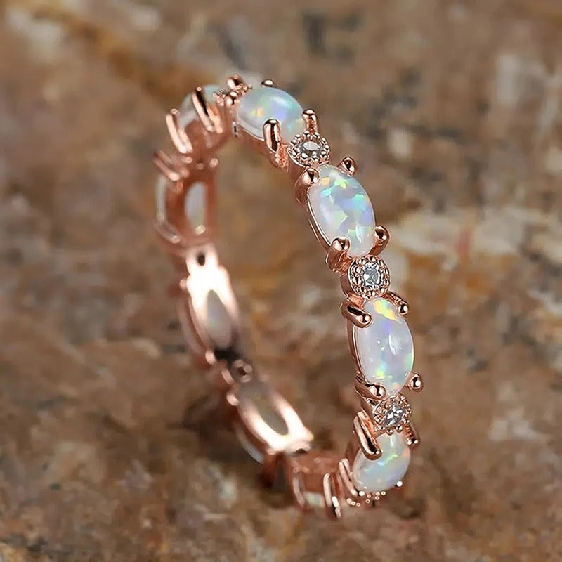 Anel Vintage de Opala e Cristal em Ouro Rosa