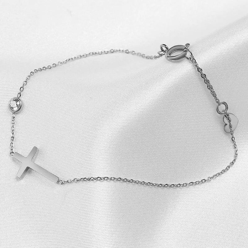 Pulseira Coração de Fé em Prata