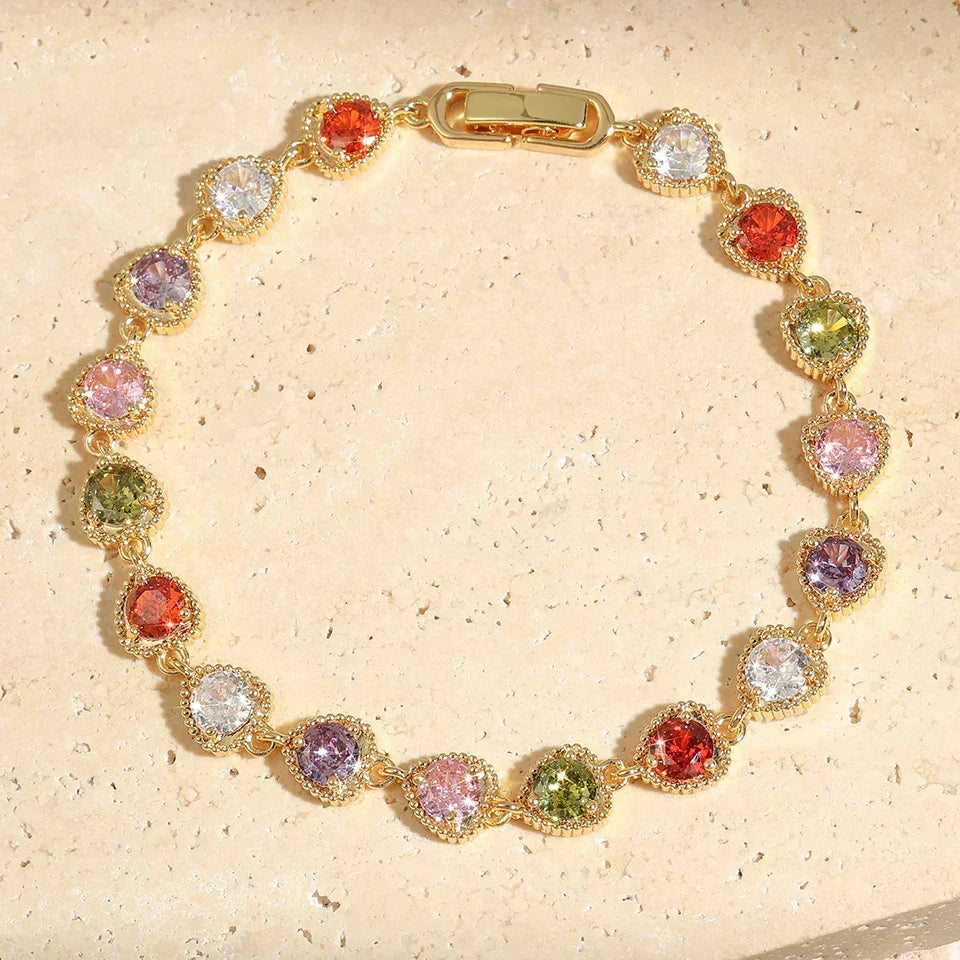 Pulseira Arco-Íris em Ouro Vintage com Coração Amoroso
