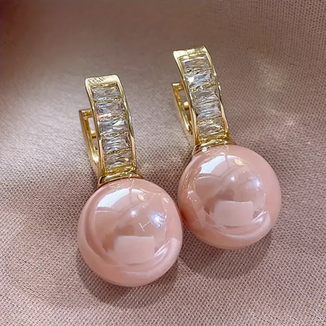 Brincos de Zircônia Pérola Rosa em Ouro