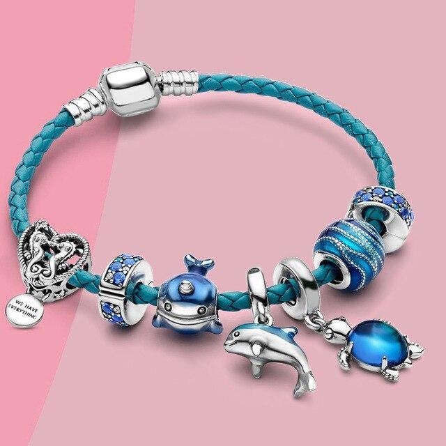 Pulseira Oceano + Charms incluídos em Couro e Prata | Joias Sustentáveis Inspiradas no Oceano